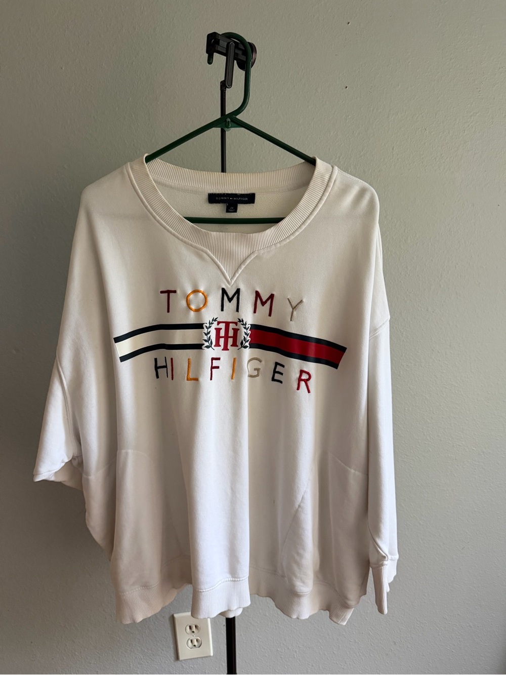 Tommy Hilfiger White Crewneck Sweatshirt with Signature Stripe Logo